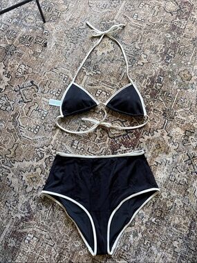 aerie Black High Waist Bikini with Cream Trim